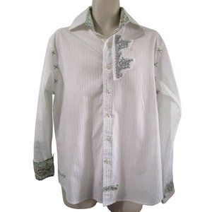 English Laundry Mod Mens Med Button Up Casual Embroidered Applique Flip Cuff EUC